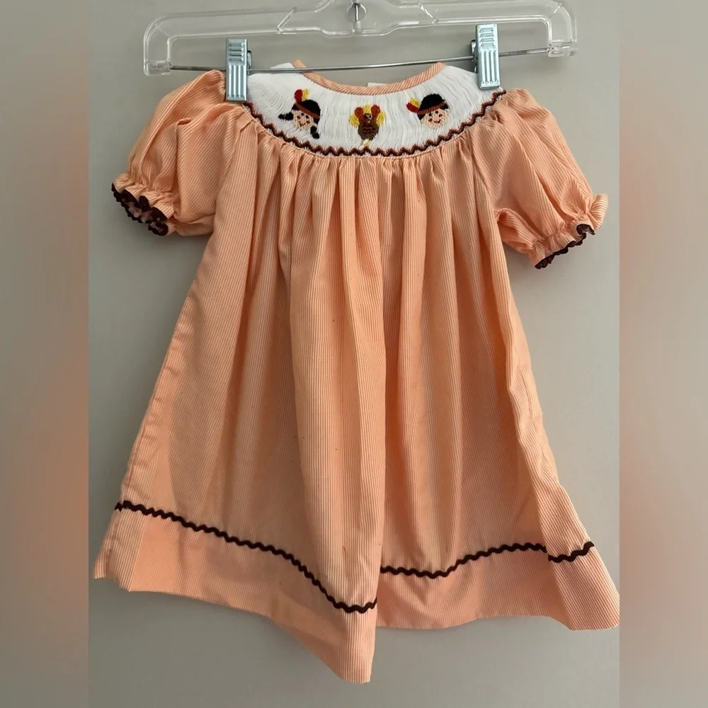 Orange Smocked Dress with Embroidered Details size 9M